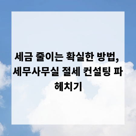 세금 줄이는 확실한 방법, 세무사무실 절세 컨설팅 파헤치기