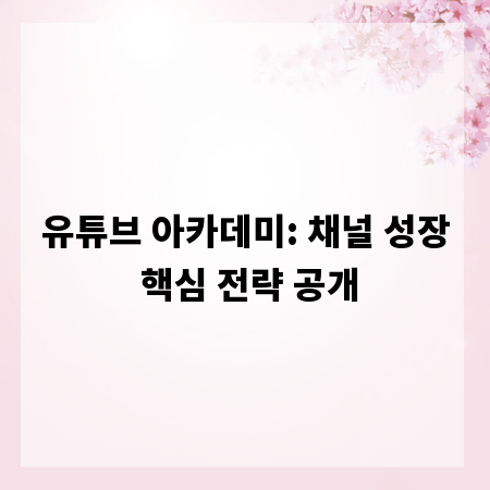 유튜브 아카데미: 채널 성장 핵심 전략 공개