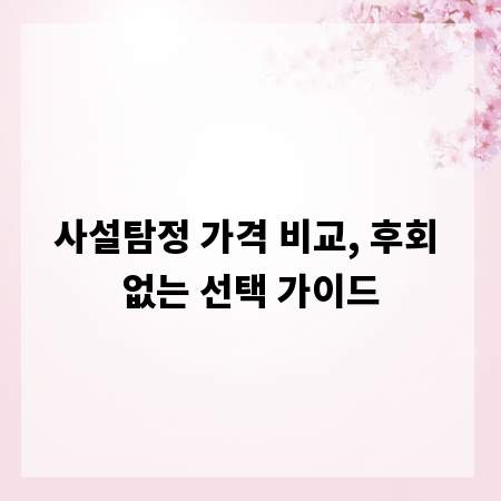 사설탐정 가격 비교, 후회 없는 선택 가이드