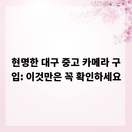 현명한 대구 중고 카메라 구입: 이것만은 꼭 확인하세요