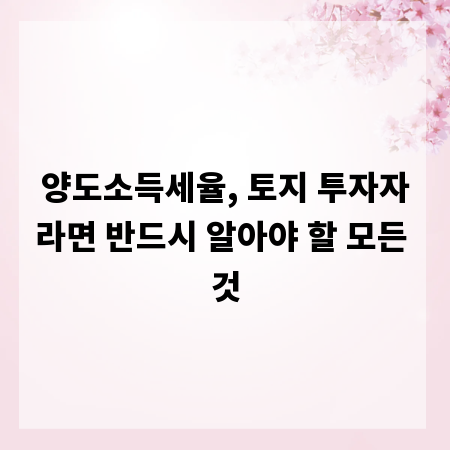 양도소득세율, 토지 투자자라면 반드시 알아야 할 모든 것
