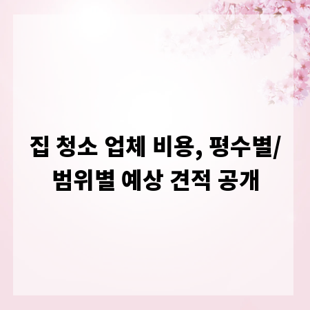 집 청소 업체 비용, 평수별/범위별 예상 견적 공개