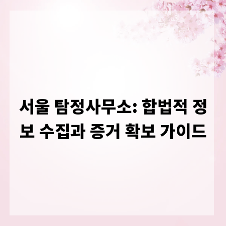 서울 탐정사무소: 합법적 정보 수집과 증거 확보 가이드
