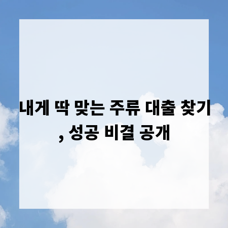 내게 딱 맞는 주류 대출 찾기, 성공 비결 공개