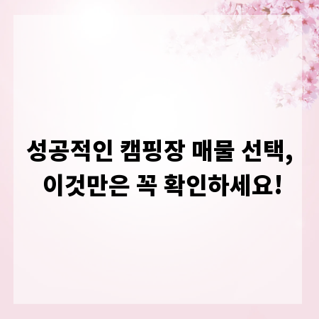 성공적인 캠핑장 매물 선택, 이것만은 꼭 확인하세요!