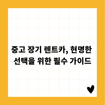 중고 장기 렌트카, 현명한 선택을 위한 필수 가이드