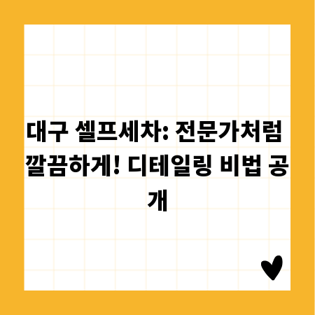 대구 셀프세차: 전문가처럼 깔끔하게! 디테일링 비법 공개