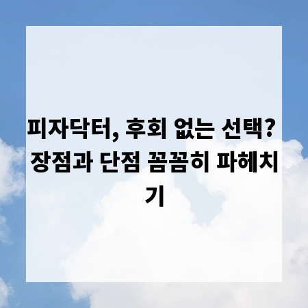 피자닥터, 후회 없는 선택? 장점과 단점 꼼꼼히 파헤치기