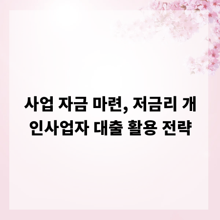 사업 자금 마련, 저금리 개인사업자 대출 활용 전략