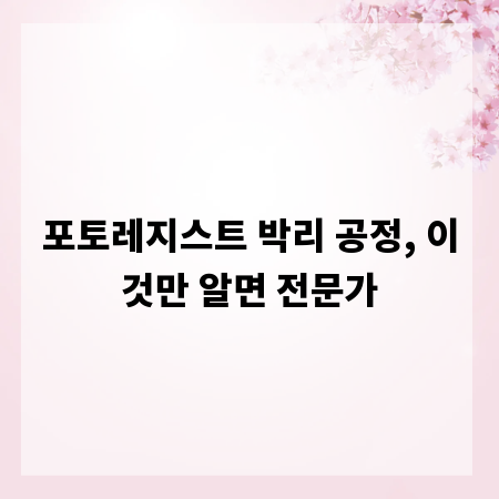 포토레지스트 박리 공정, 이것만 알면 전문가