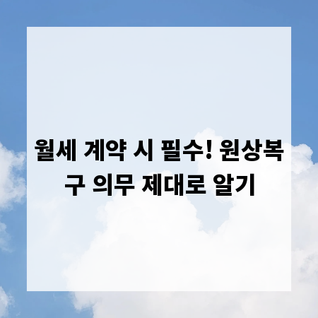 월세 계약 시 필수! 원상복구 의무 제대로 알기