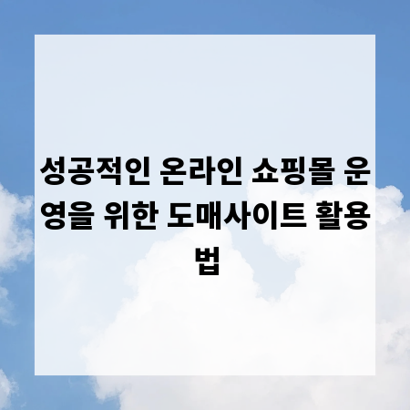 성공적인 온라인 쇼핑몰 운영을 위한 도매사이트 활용법