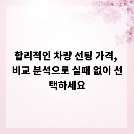 합리적인 차량 선팅 가격, 비교 분석으로 실패 없이 선택하세요