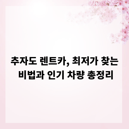 추자도 렌트카, 최저가 찾는 비법과 인기 차량 총정리