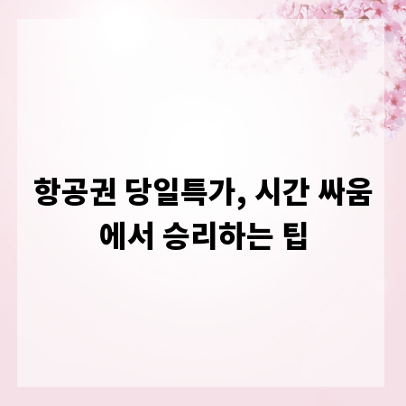 항공권 당일특가, 시간 싸움에서 승리하는 팁
