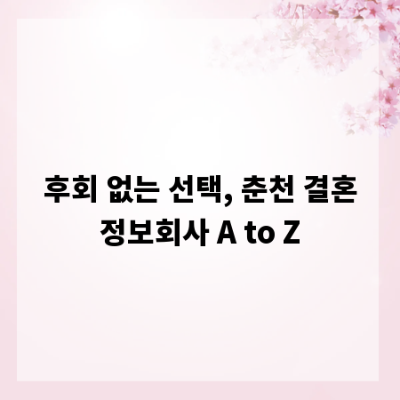 후회 없는 선택, 춘천 결혼정보회사 A to Z