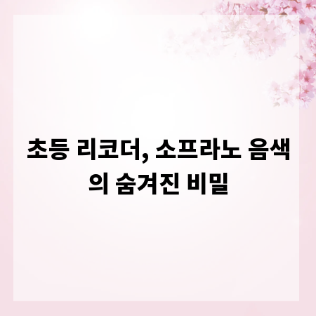 초등 리코더, 소프라노 음색의 숨겨진 비밀