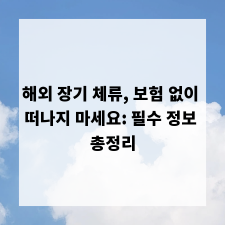해외 장기 체류, 보험 없이 떠나지 마세요: 필수 정보 총정리