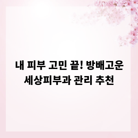 내 피부 고민 끝! 방배고운세상피부과 관리 추천