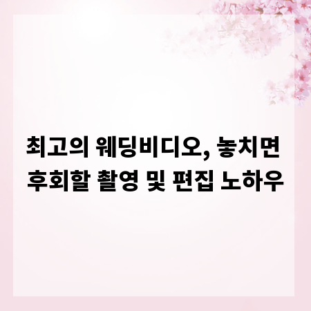 최고의 웨딩비디오, 놓치면 후회할 촬영 및 편집 노하우