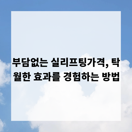 부담없는 실리프팅가격, 탁월한 효과를 경험하는 방법