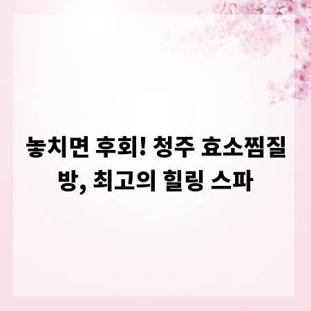 놓치면 후회! 청주 효소찜질방, 최고의 힐링 스파