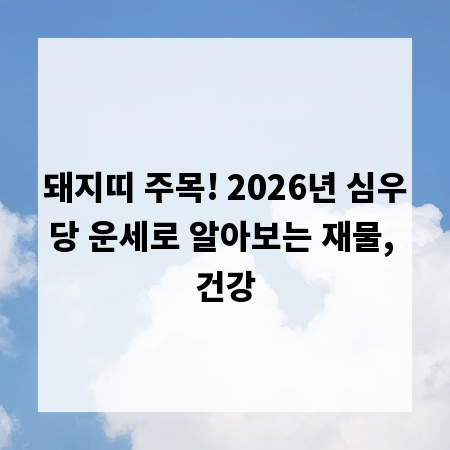 돼지띠 주목! 2026년 심우당 운세로 알아보는 재물, 건강