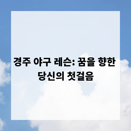 경주 야구 레슨: 꿈을 향한 당신의 첫걸음